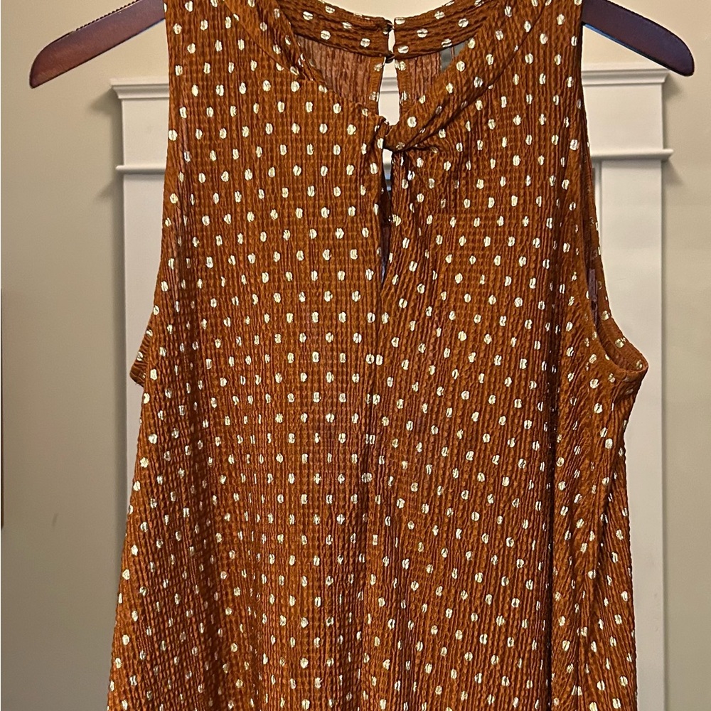 Anthropologie Rust Polka-Dot Tie-Neck Sleeveless Camisole